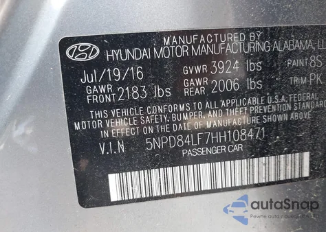 2017 Hyundai Elantra Se from USA, damaged, VIN 5NPD84LF7HH108471